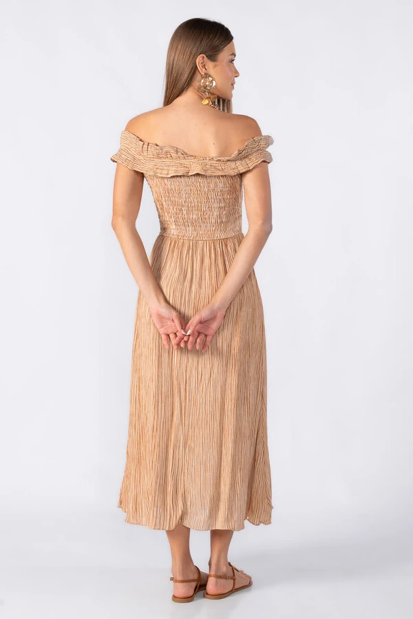 Vestido midi lastex com babado