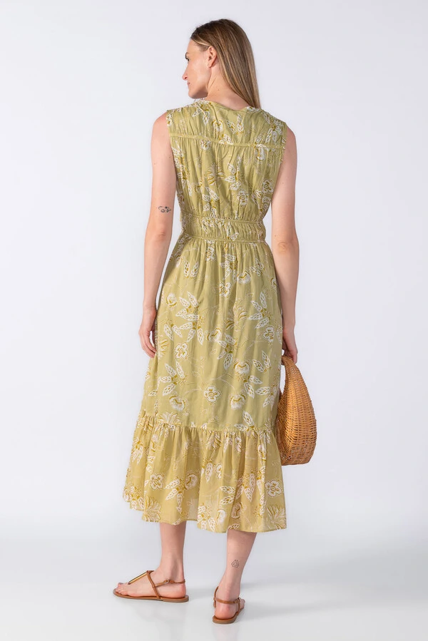 Vestido midi estampa franzido