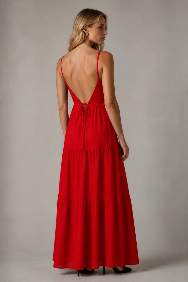 Vestido longo com amarração nas costas