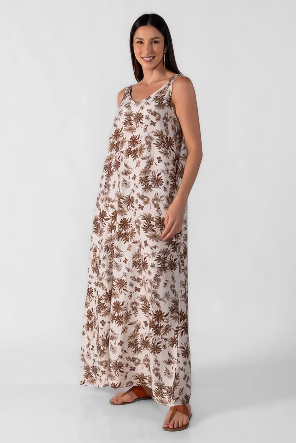 Vestido longo amplo fluido estampado