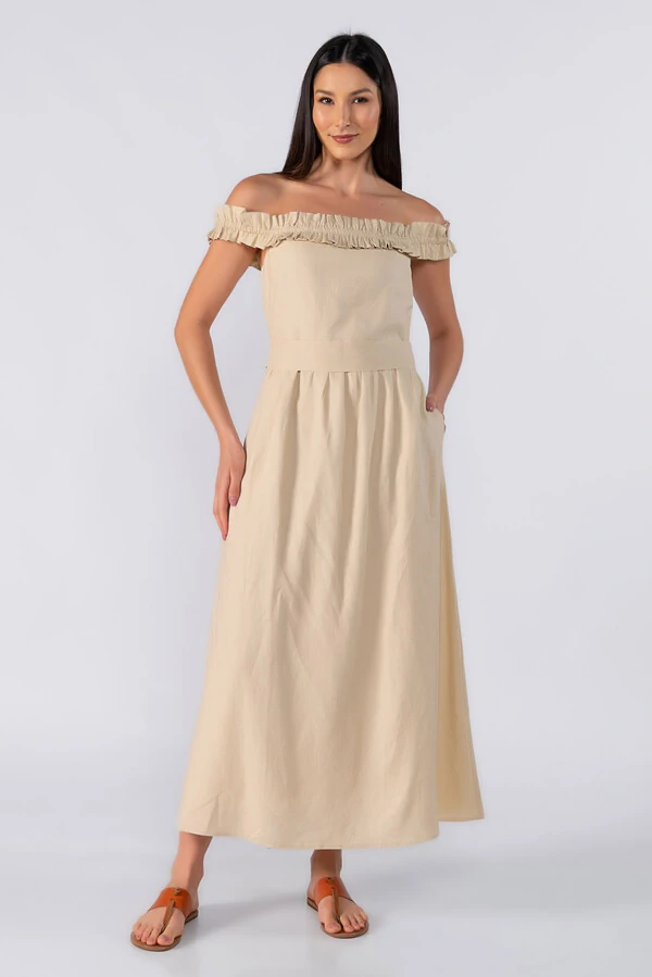 Vestido midi ombro a ombro