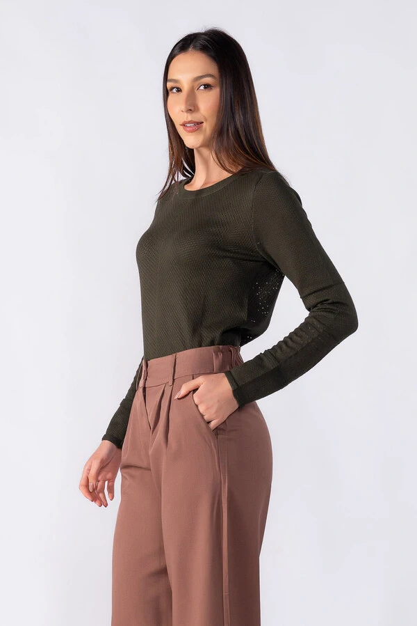 Blusa texturizada manga longa toque seda