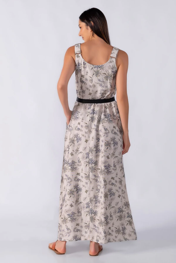Vestido longo amplo fluido estampado