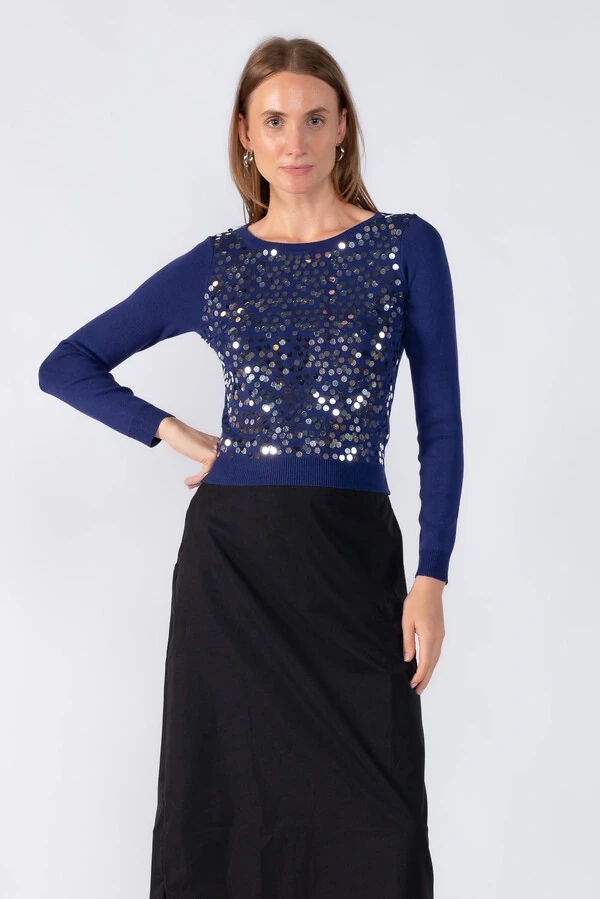 Blusa manga longa com aplicaoes em paete