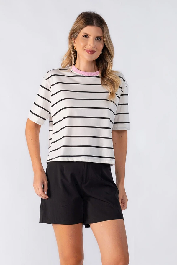 Blusas curta listrada bicolor