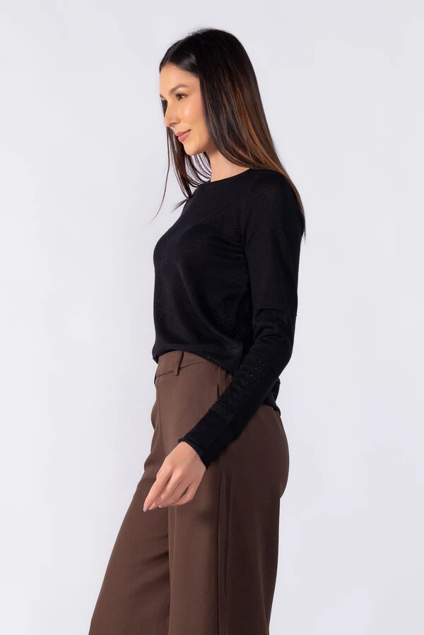 Blusa texturizada manga longa toque seda