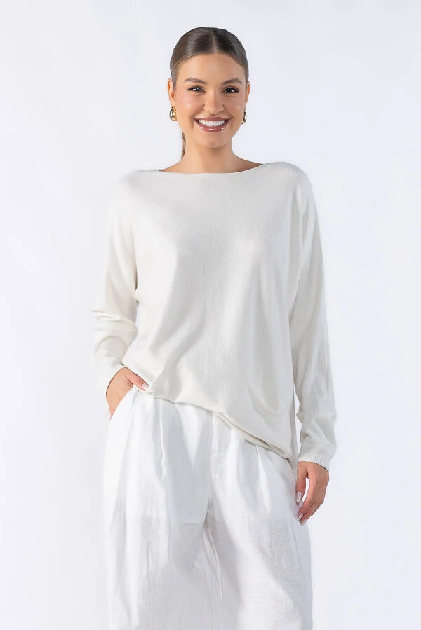 Blusa sueter basico amplo com bolsos