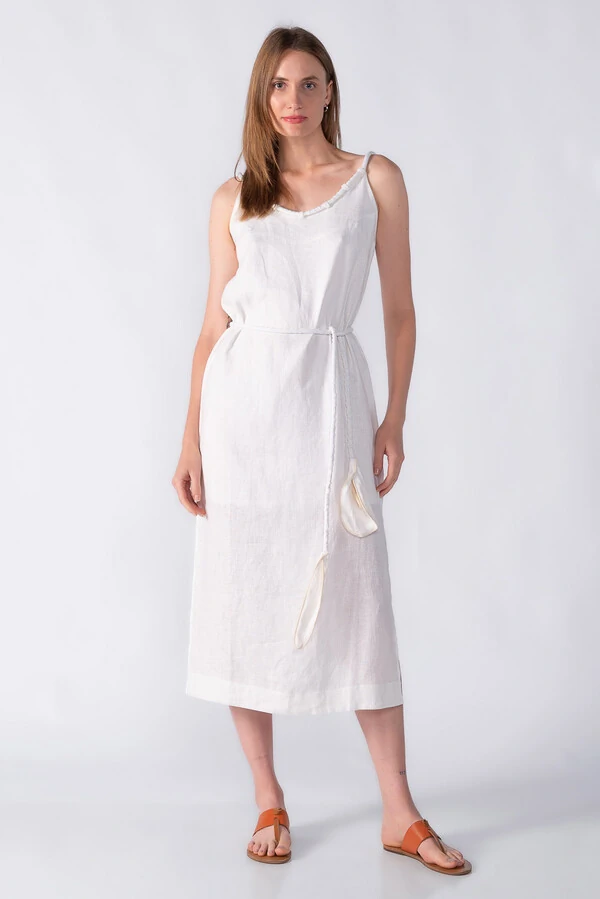 Vestido midi alça fina com cordão