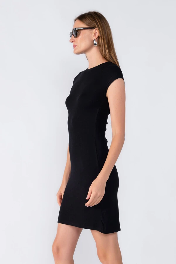 Vestido curto canelado manga japonesa