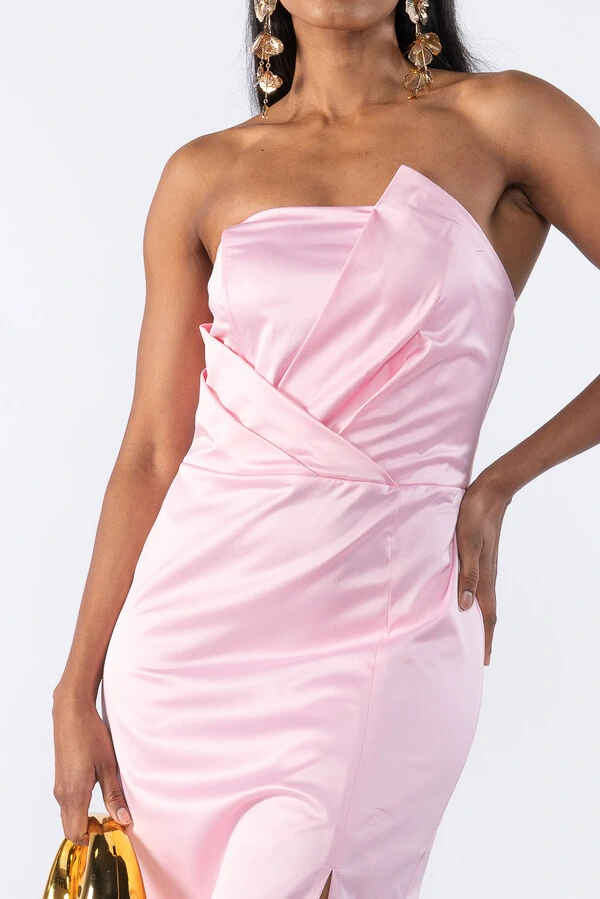 Vestido Midi Cetim com Fenda
