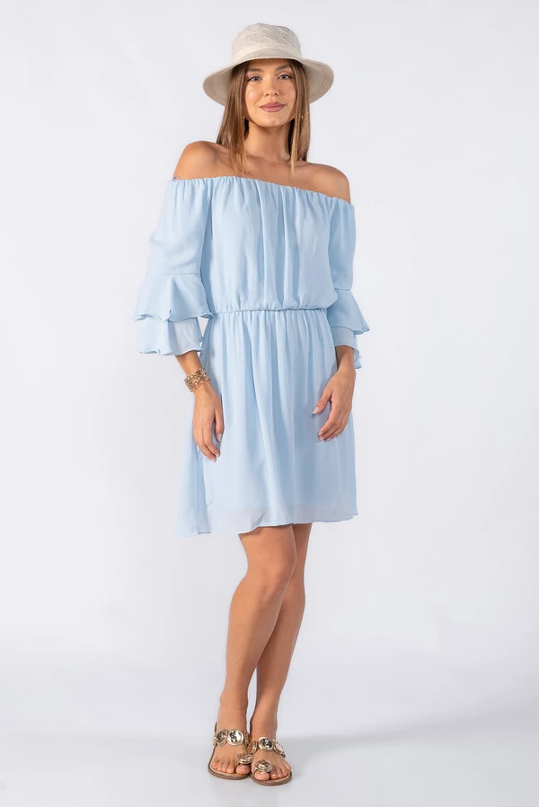 Vestido curto ombro a ombro