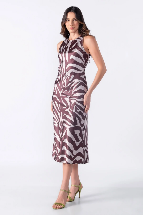 Vestido midi cetim zebra
