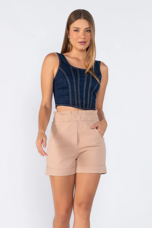 Top corset jeans fechamento em zíper