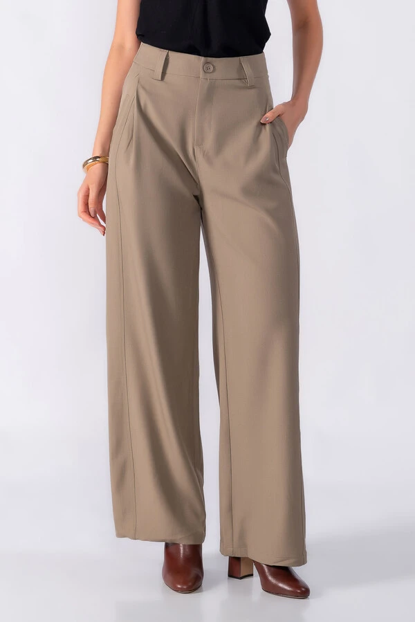 Calca pantalona detalhe costura dupla pregas
