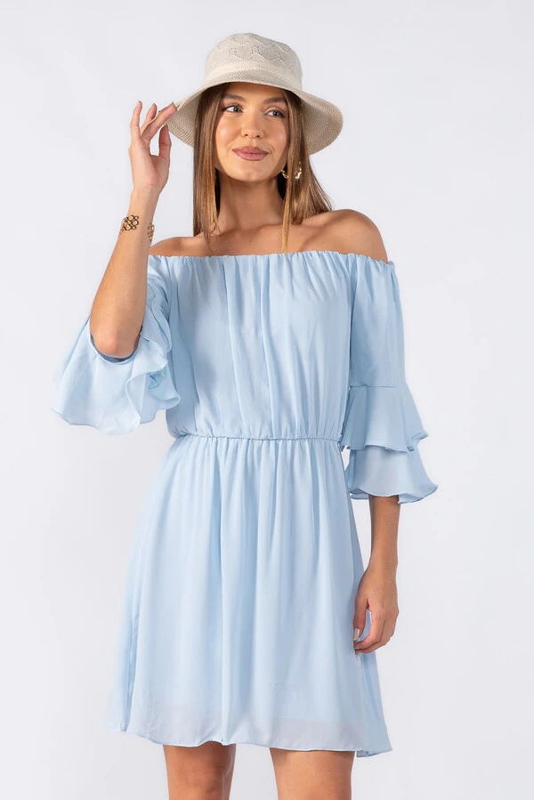 Vestido curto ombro a ombro