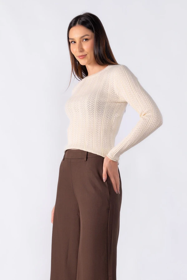 Blusa basica texturizada manga longa