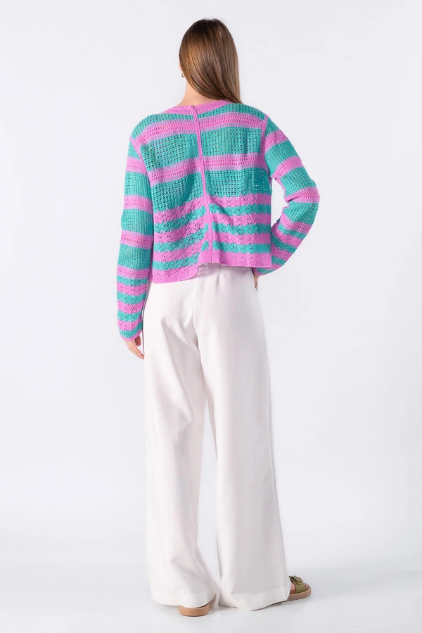 Cojunto casaco e top de tricot listrado