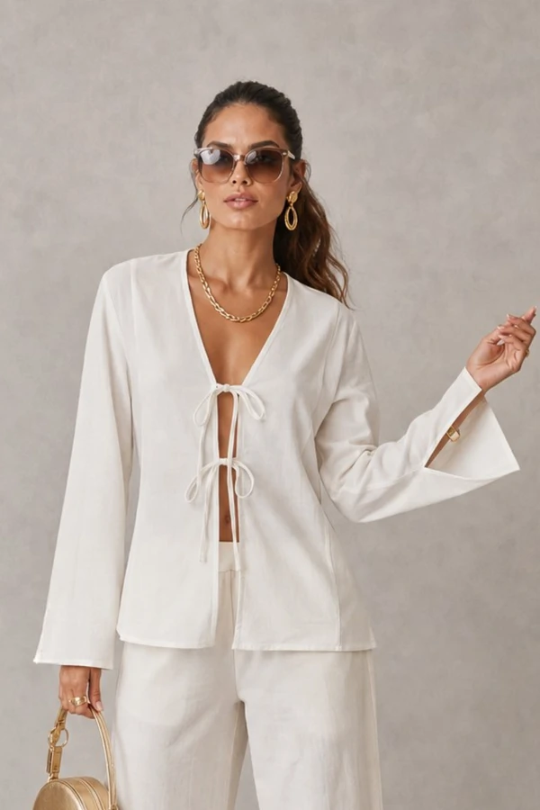 Conjunto blusa e calça com amarração