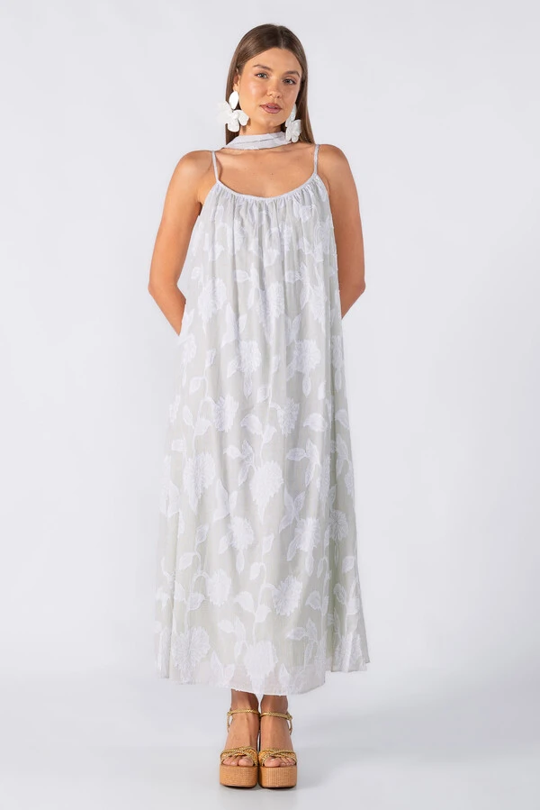 Vestido midi em algodão com bordados