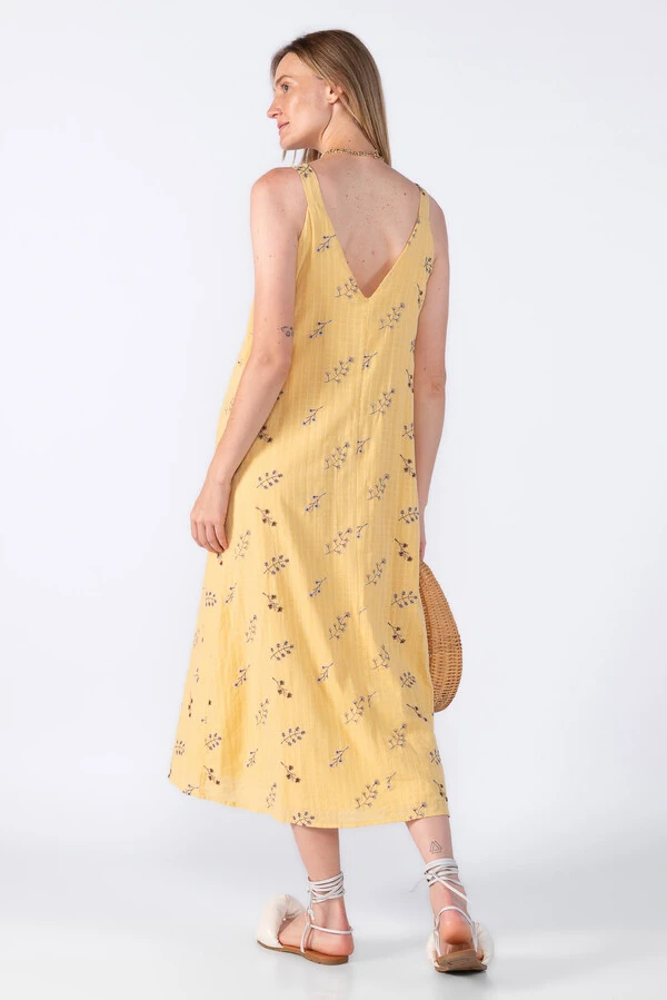 Vestido midi bordado decote V