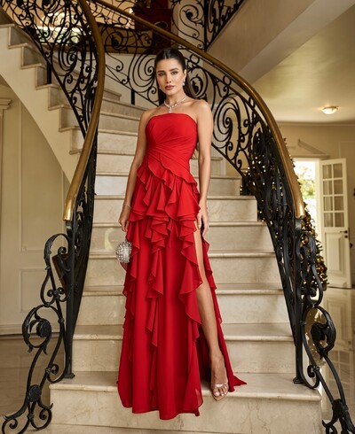 FotoVestido Longo Babados em Cascata