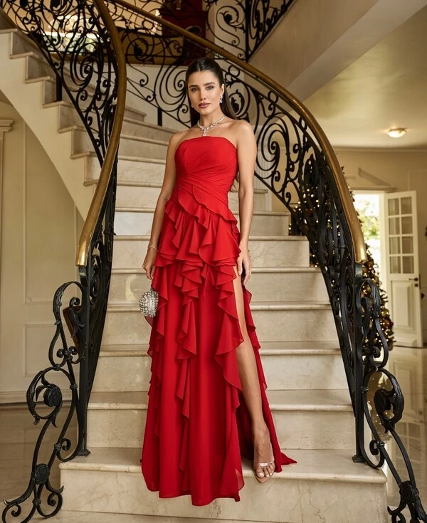 Vestido Longo Babados em Cascata