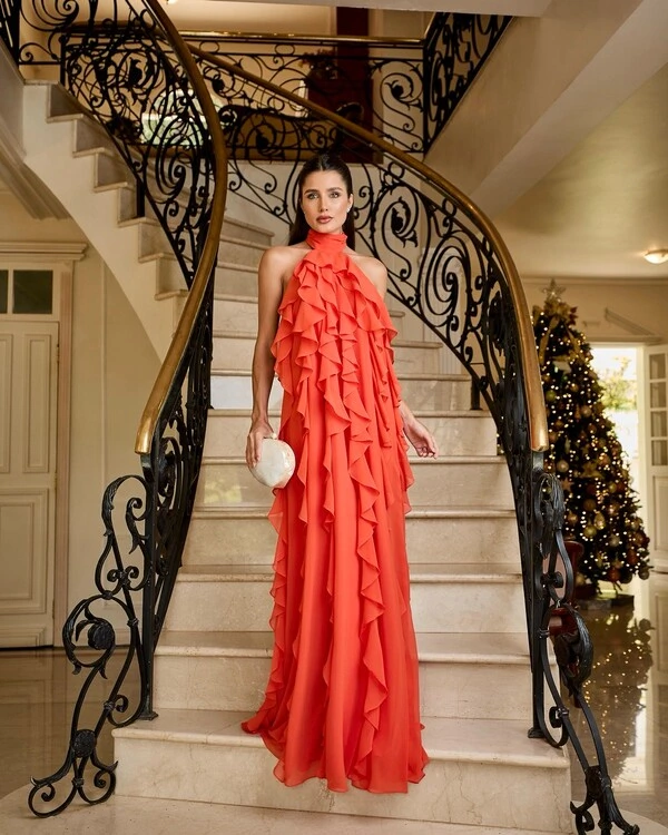 Vestido Longo Cascata de Babados