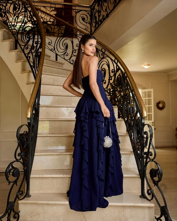 Vestido Longo Babados em Cascata