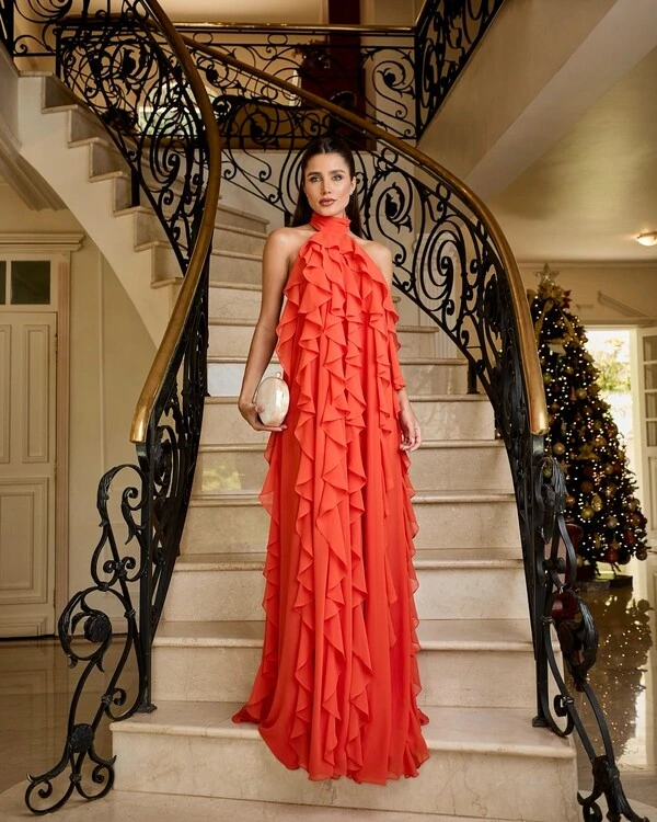 Vestido Longo Cascata de Babados