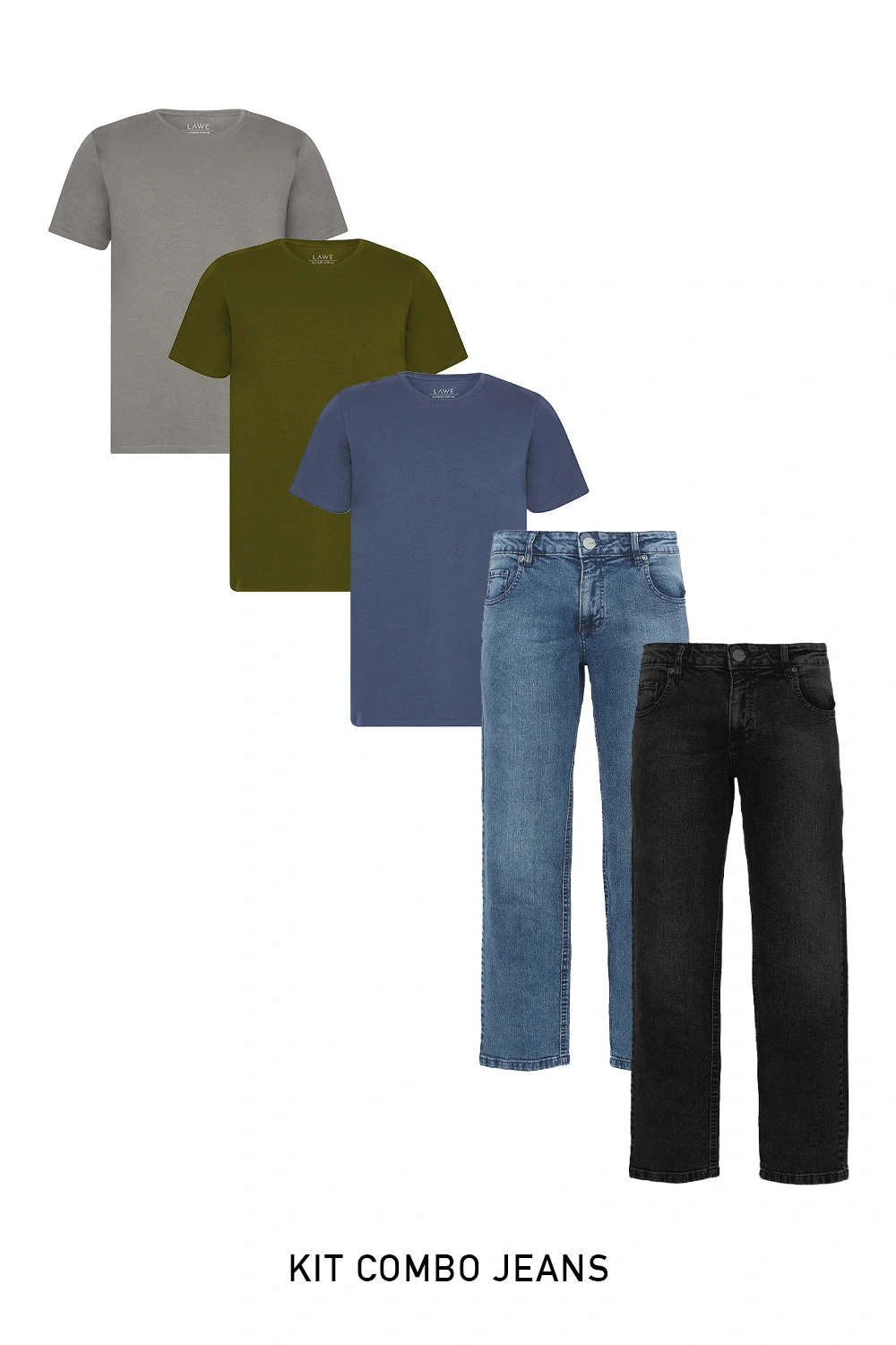 Foto Kit 3 Camisetas Básicas e 2 Calças Jeans