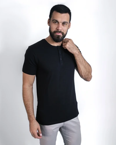 Camiseta Henley Regular Manga Curta