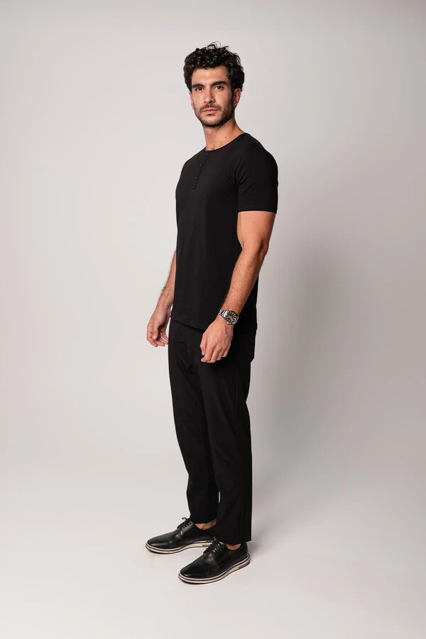 Camiseta Henley Manga Curta