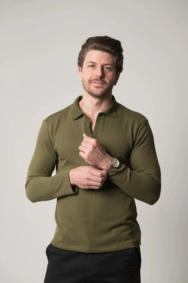 Camisa Polo Texturizada Manga Longa