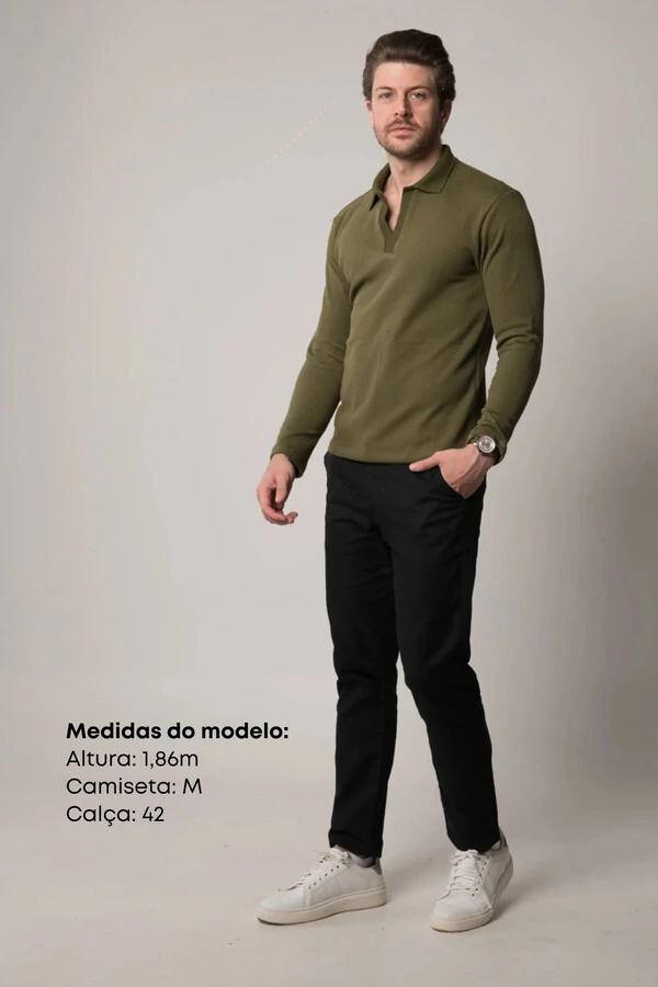 Camisa Polo Texturizada Manga Longa
