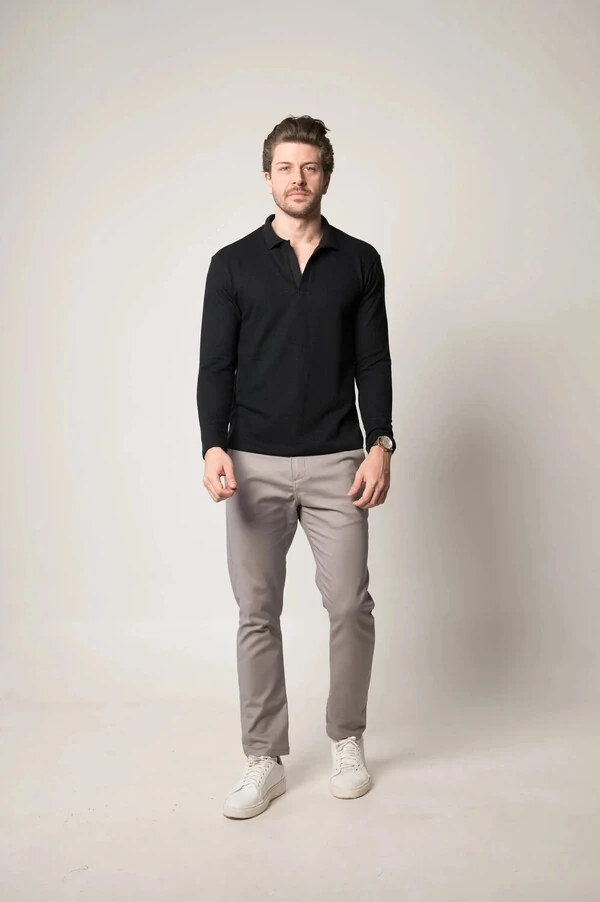 Camisa Polo Texturizada Manga Longa