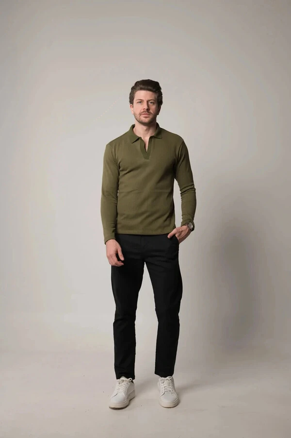 Camisa Polo Texturizada Manga Longa