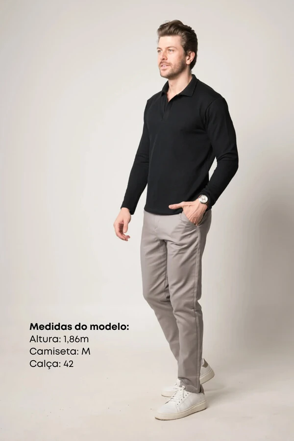 Camisa Polo Texturizada Manga Longa