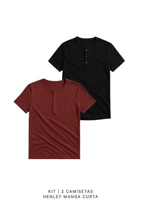Kit 2 Camisetas Henley Manga Curta