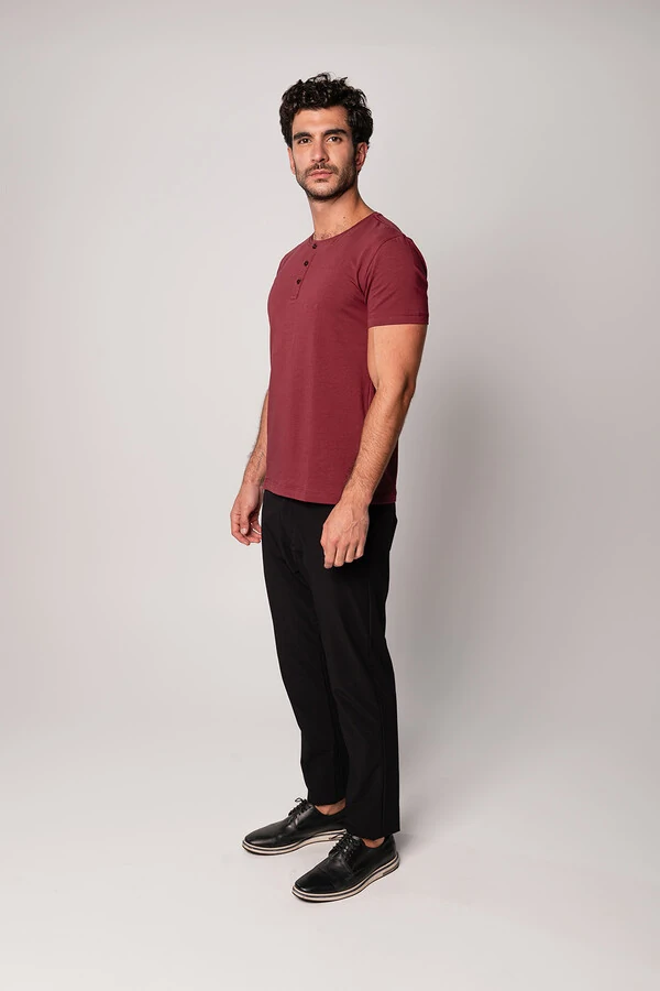 Camiseta Henley Manga Curta
