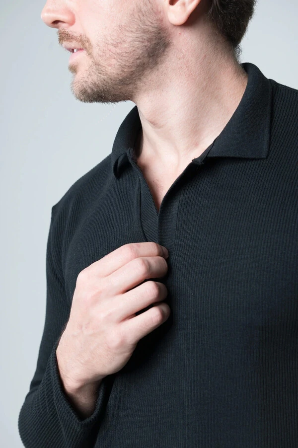 Camisa Polo Texturizada Manga Longa