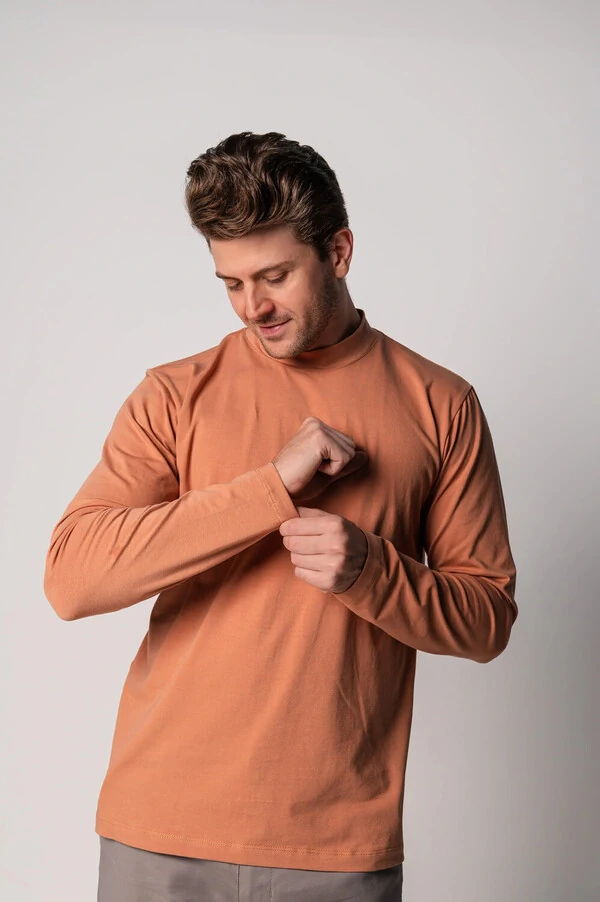 Camiseta Gola Alta Algodão Egípcio Manga Longa 210