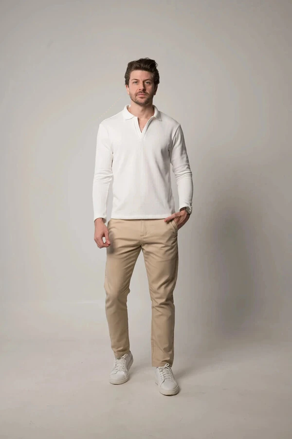 Camisa Polo Texturizada Manga Longa