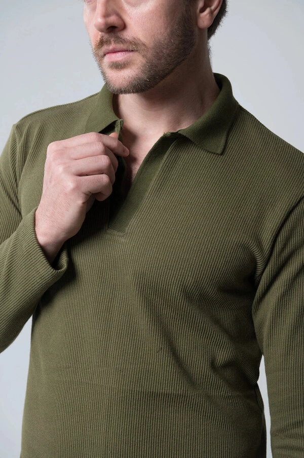 Camisa Polo Texturizada Manga Longa