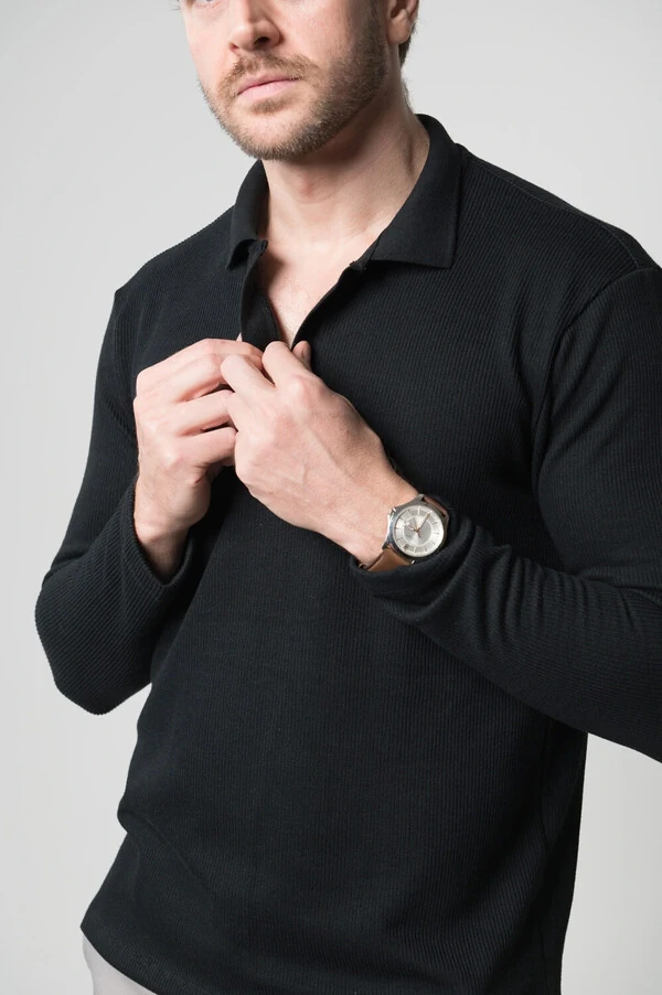 Camisa Polo Texturizada Manga Longa