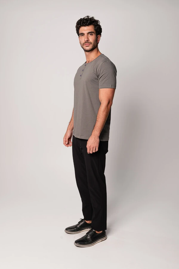 Camiseta Henley Manga Curta