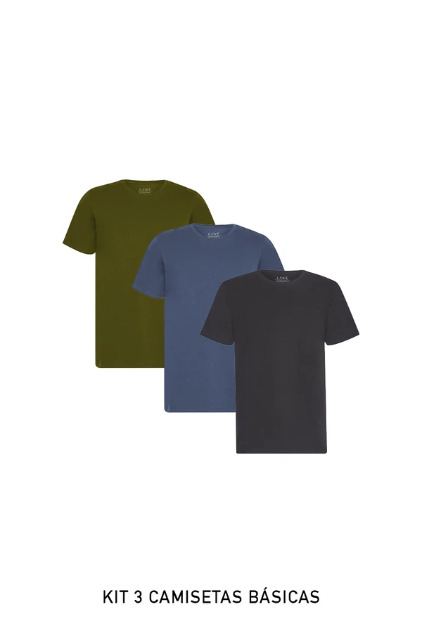 Kit 3 Camisetas Básica de Algodão Egípcio