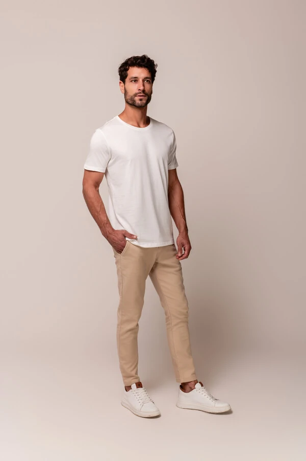 Camiseta Básica de Algodão 100% Pima Gola O