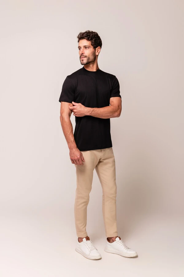 Camiseta Gola Alta Algodão Pima Suedine