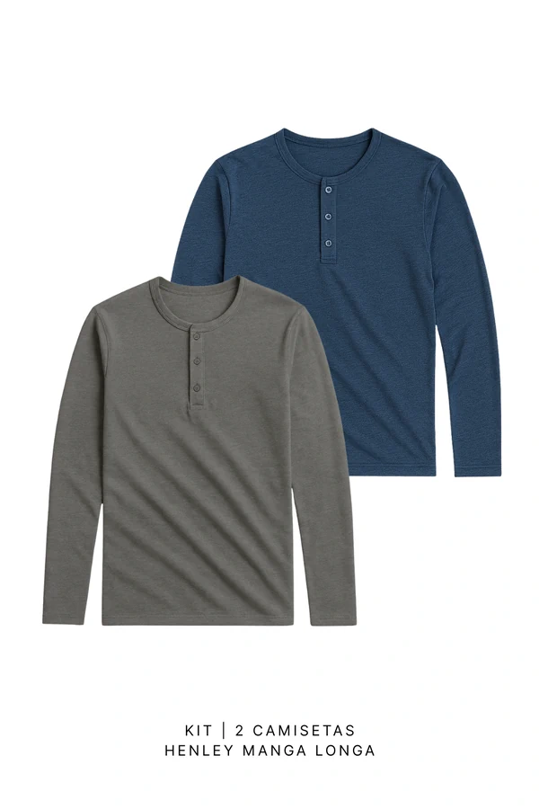 Kit 2 Camisetas Henley Manga Longa