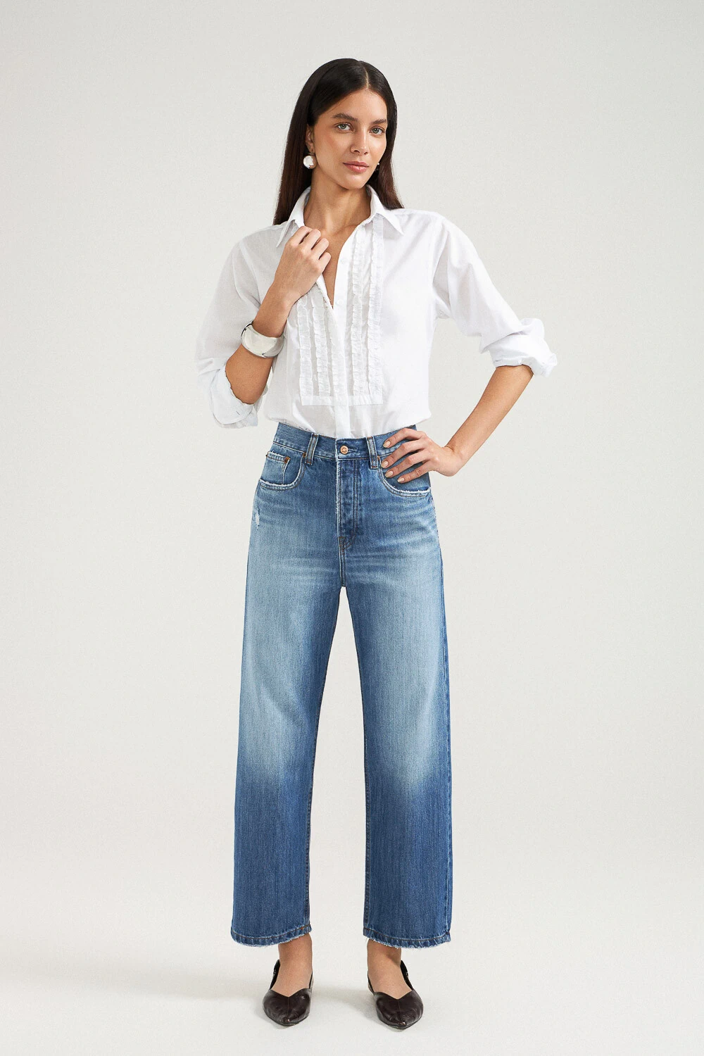 FotoCalça Wide Leg Cropped Jeans Escuro